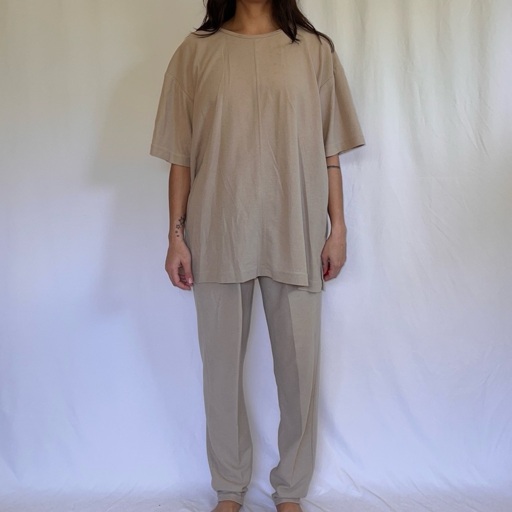Bobbie Brooks Vintage Khaki Knit Minimalist T-Shirt Pantsuit